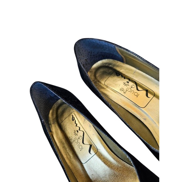 Vintage 90s Touch Of Nina Black Velvet Heels Pumps Shoes Leather Sole 6.5 M - Picture 16 of 16